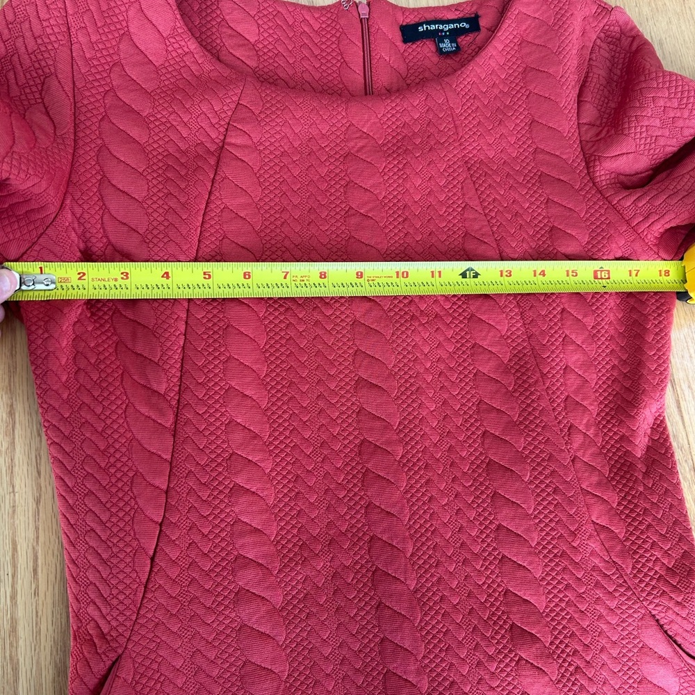 Sharagano Women's Red Quilted Textured 3/4 Sleeve Shift Dress with Pockets 10 - Picture 8 of 8
